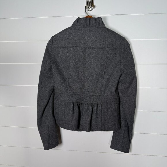 Ann Taylor Loft Crop Suit Jacket Womens Sz 2 Ruffle Gray Wool Blend - Picture 7 of 13